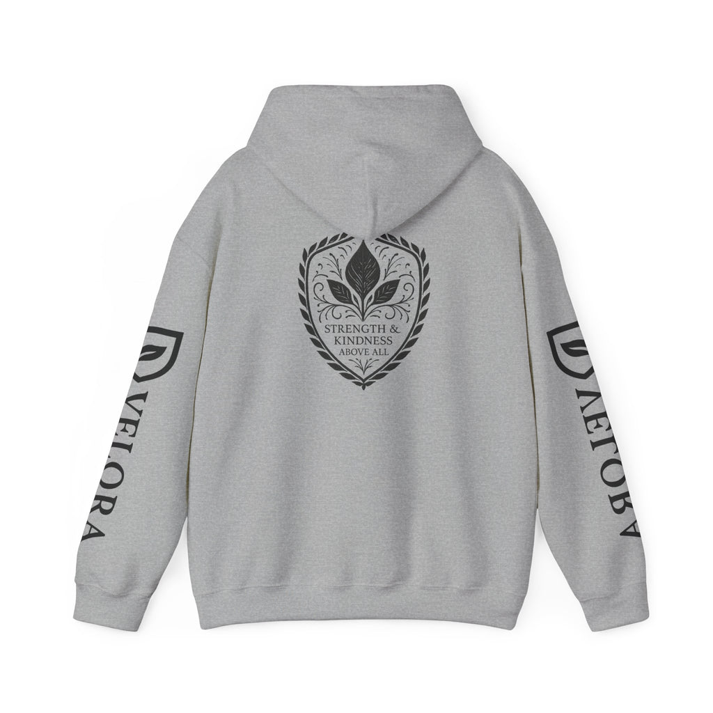 Velora Shield Hoodie - Embroidered Symbol of Strength & Kindness