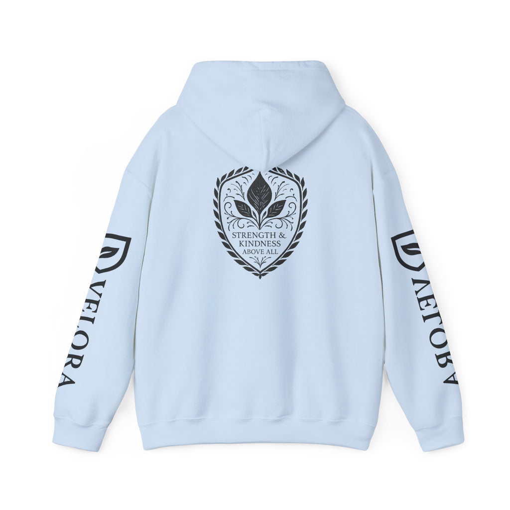 Velora Shield Hoodie - Embroidered Symbol of Strength & Kindness