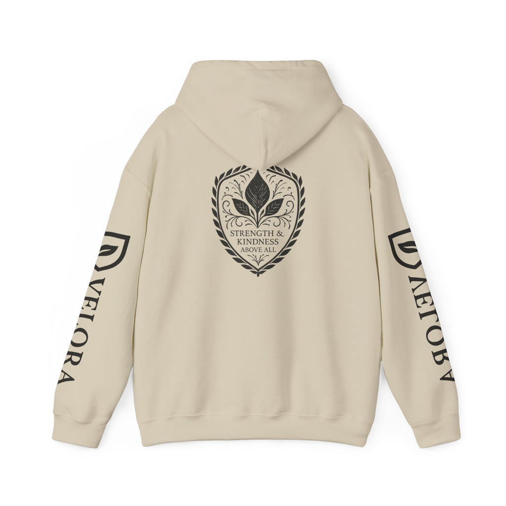 Velora Shield Hoodie - Embroidered Symbol of Strength & Kindness